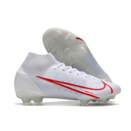 Nike Top Mercurial Superfly 8 Elite FG Cleats White Red