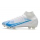 Nike Top Mercurial Superfly 8 Elite FG Cleats White Blue