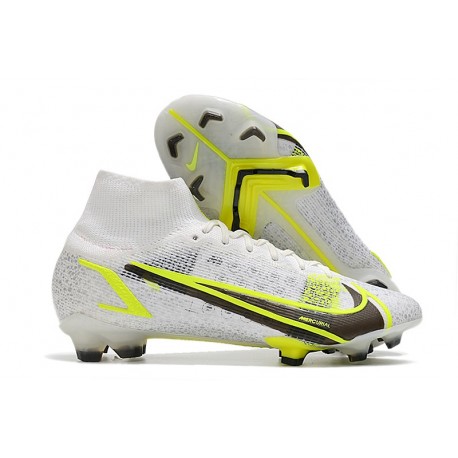 Nike Top Mercurial Superfly 8 Elite FG Cleats White Black Metallic Silver Volt