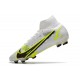 Nike Top Mercurial Superfly 8 Elite FG Cleats White Black Metallic Silver Volt