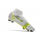 Nike Top Mercurial Superfly 8 Elite FG Cleats White Black Metallic Silver Volt