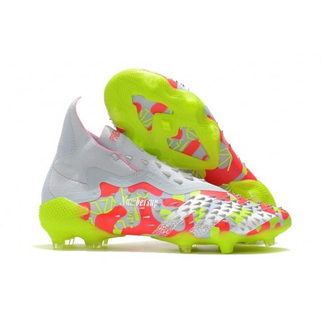 adidas Predator Freak + FG Cleats White Volt Pink