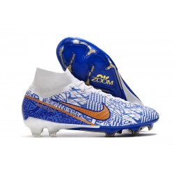 Nike Zoom Mercurial Superfly IX Elite FG Boots White Blue Golden