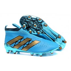 New 2016 Men's adidas ACE 16+ Purecontrol FG Soccer Cleats Blue Gold