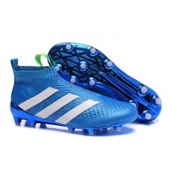 New 2016 Men's adidas ACE 16+ Purecontrol FG Soccer Cleats Blue White