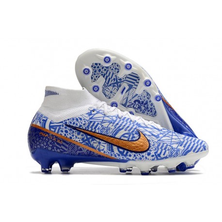 Nike Zoom Mercurial Superfly IX Elite AG White Blue Gold