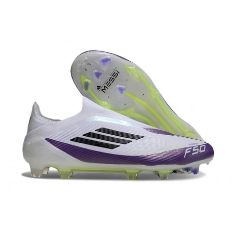 adidas F50 Elite Laceless FG Boot X MESSI Ftwr White Core Black Unity Purple
