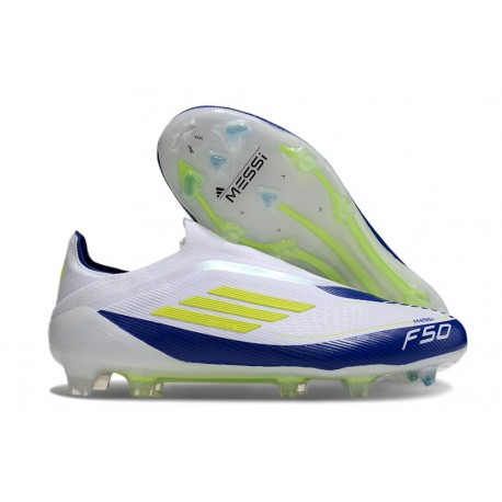 adidas F50 Elite Laceless FG Boot White Blue Volt