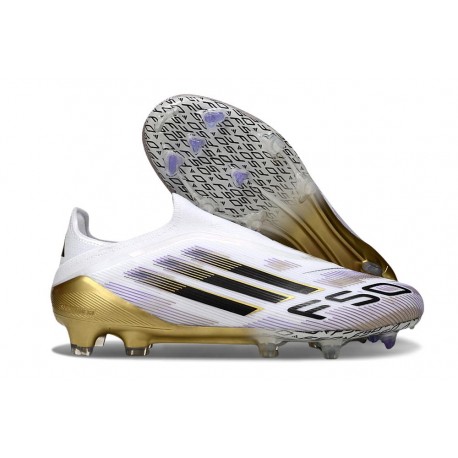adidas F50 Elite Laceless FG Boot White Core Black Met Gold