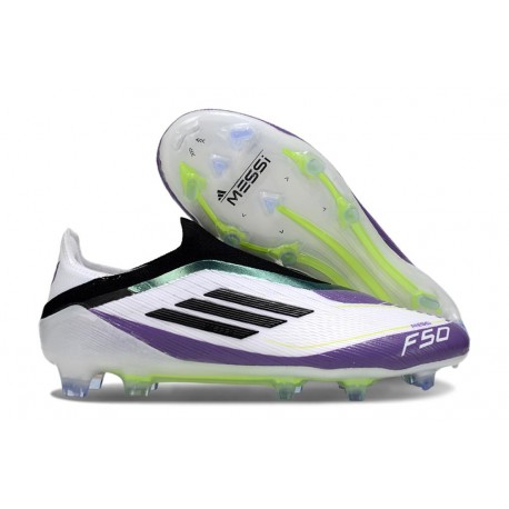 adidas F50 Elite Laceless FG Cleats X Messi Ftwr White Core Black Unity Purple