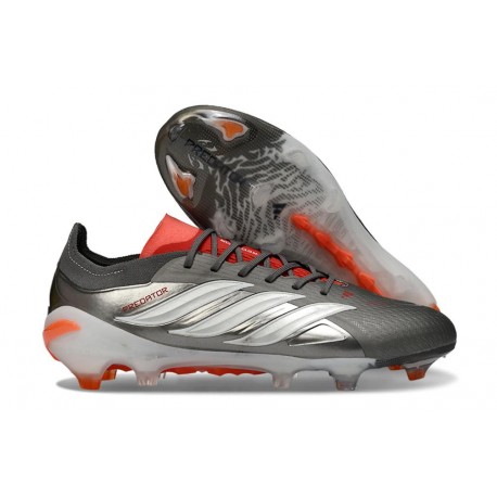Adidas Predator 26 Low Elite FG Cleat Finishers Steel - Iron Metal Footwear White Lucid Red