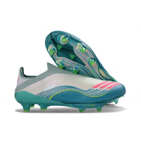 New adidas F50+ FG Laceless X Messi Ftwr White Lucid Pink Flash Aqua
