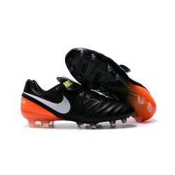 New 2016 Nike Tiempo Legend 6 FG Leather Football Cleats Black White Orange