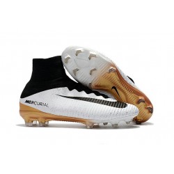 Nike Mercurial Superfly V FG Firm Ground Boot White Black Gold